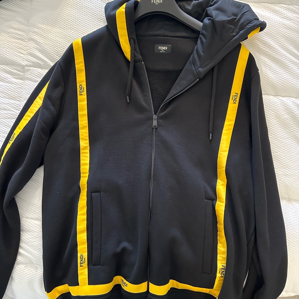 Fendi Black and Yellow Zip Up Sweater with Bold Stripes